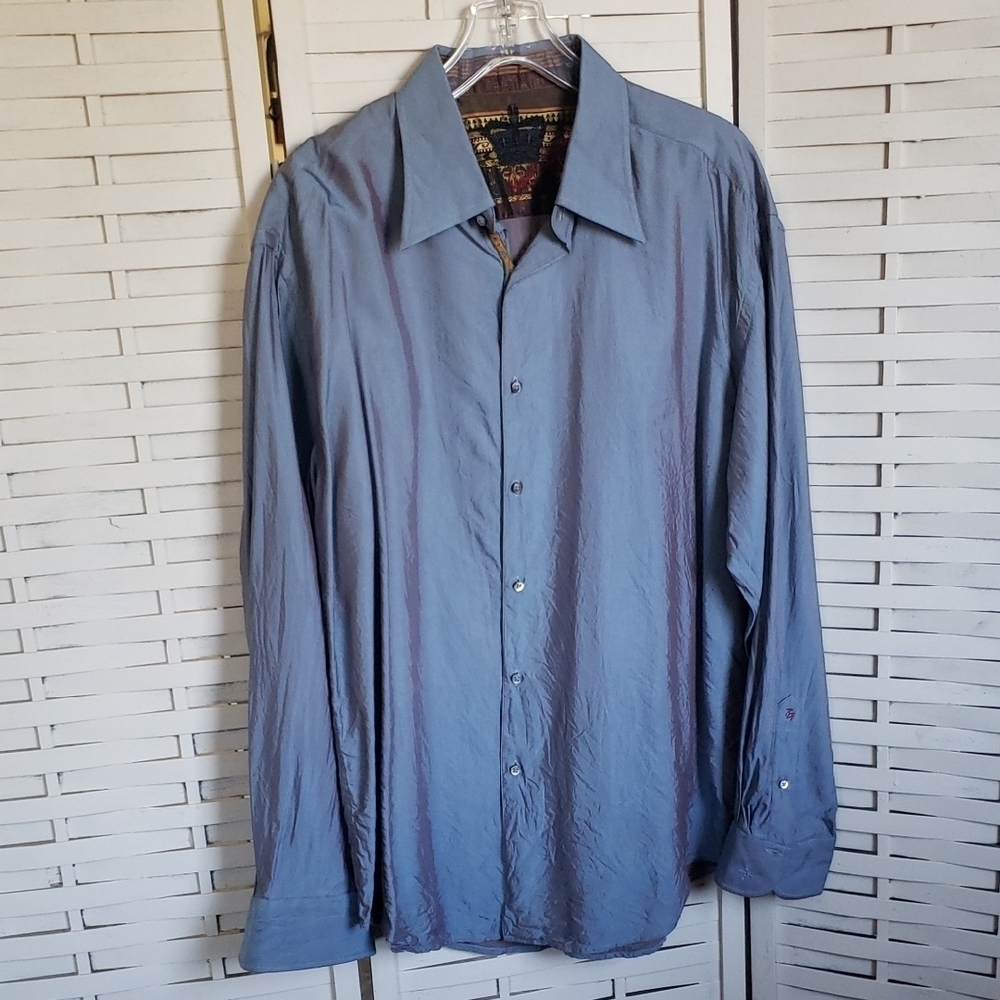 Robert Graham Men's Blue Iridisent Button-Up Shirt 2XL